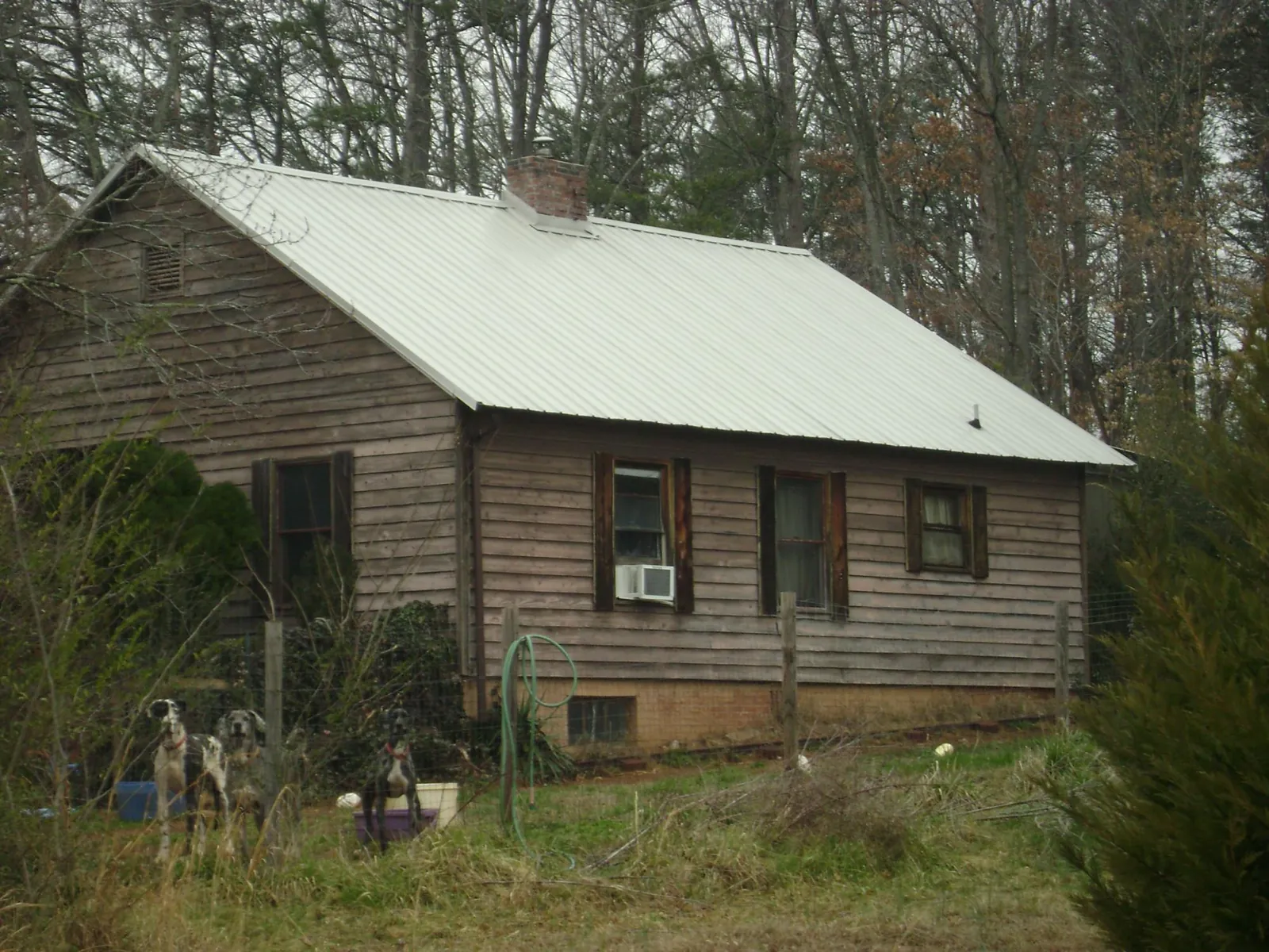 White metal roof on an old wood sided farmhouse, from a Metal Roof Installation job in Sheridan